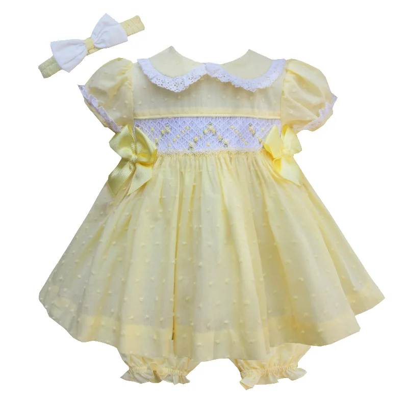 PRETTY ORIGINALS - Smocked Dress Set & Hairband  - Yellow