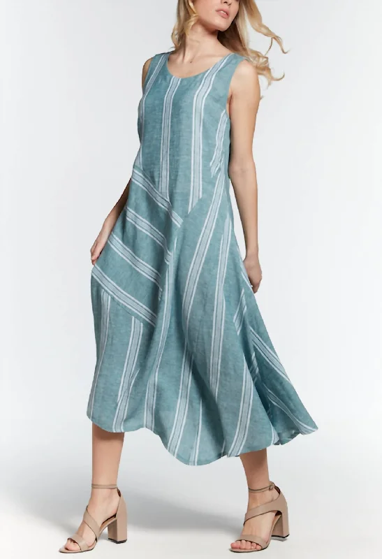 Haley Linen Stripe Dress In Sea Stripe