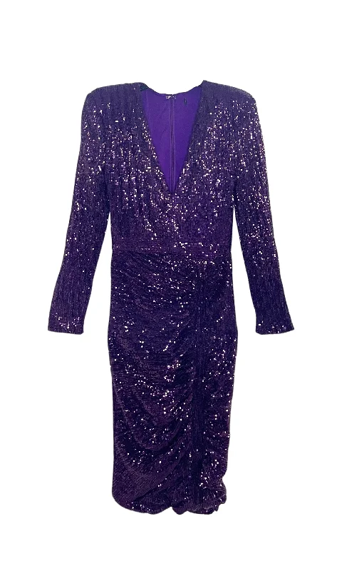 Purple sequin midi cocktail dress