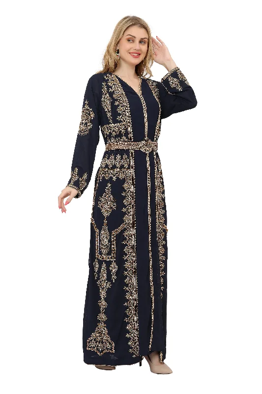 Designer Maghribi Caftan Navy Blue Moroccan Takchita