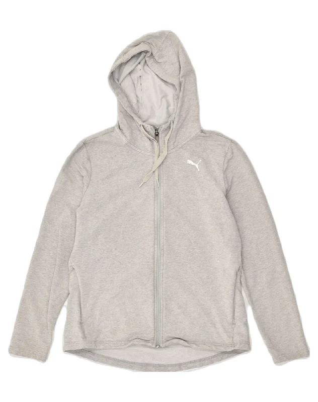 PUMA Womens Graphic Zip Hoodie Sweater UK 12 Medium Grey Cotton