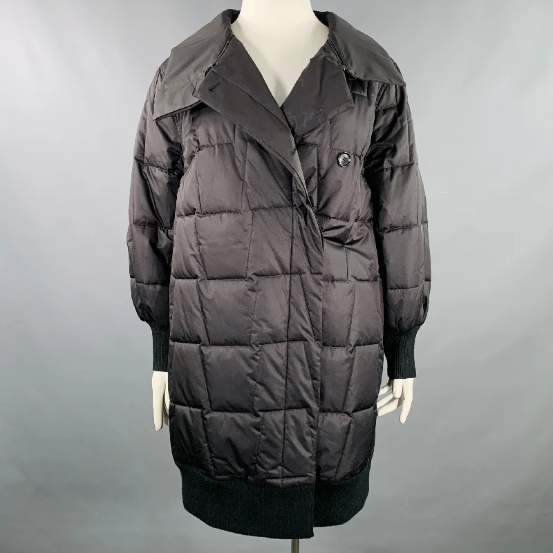 AKRIS Size 12 Black Silk Blend Quilted Coat