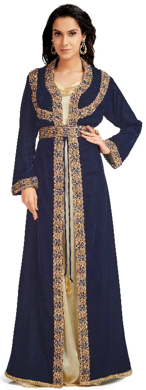 Blue Velvet Takchita Kaftan In 3 Piece