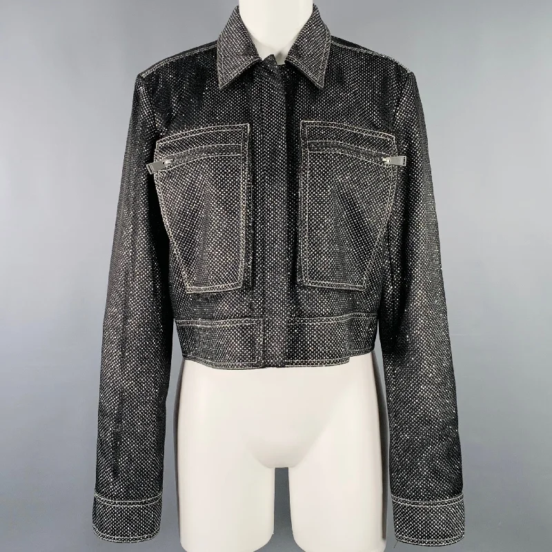 JONATHAN SIMKHAI Size M Black Silver Glittered Cropped Jacket Blazer