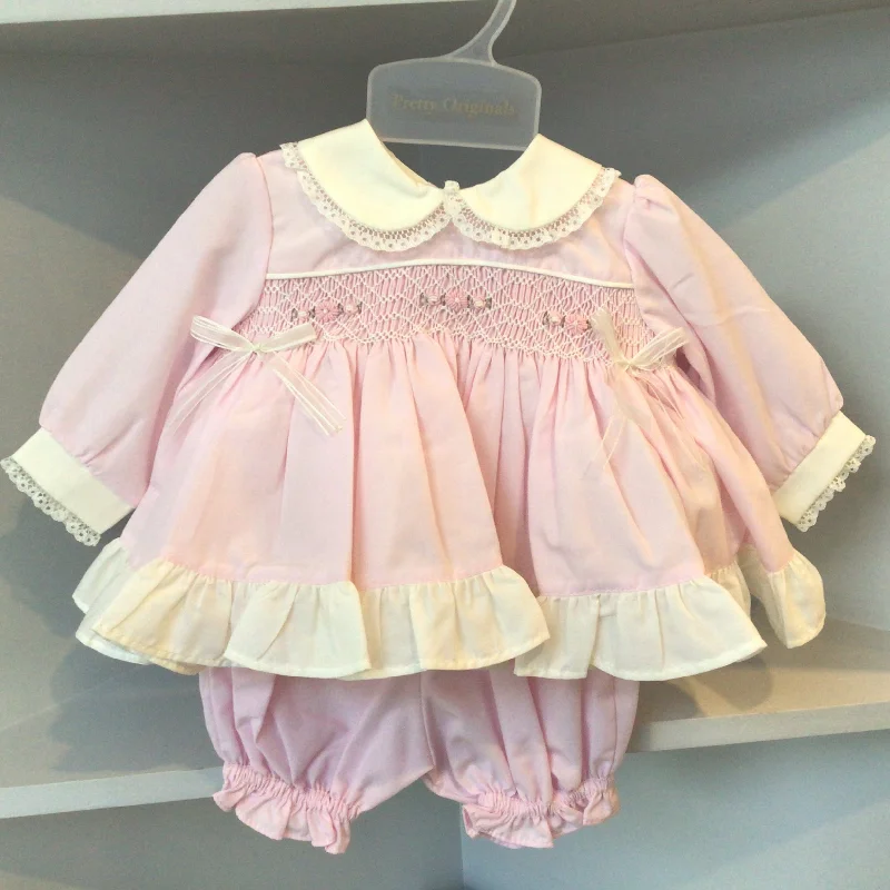 PRETTY ORIGINALS - Smocked Dress Set & Hairband  - Pink