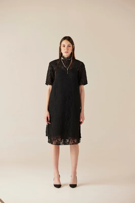 Shadow Play Black Lace Midi Dress