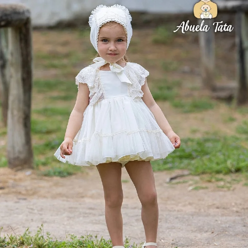 ABUELA TATA - Ceremony Lace Luna Baby Dress & Bonnet - Cream