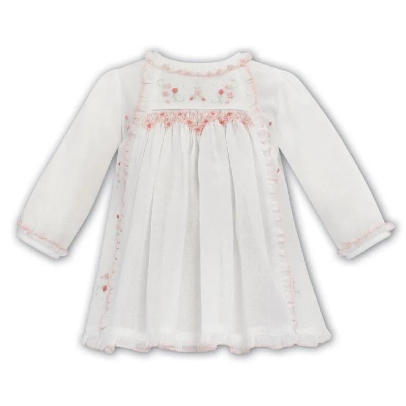 SARAH LOUISE CREAM & PEACH SMOCKED DRESS