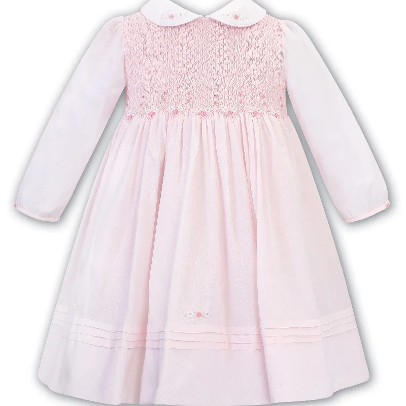 SARAH LOUISE -  Smocked Peter Pan Collar With Flower Detail Dress - Pink