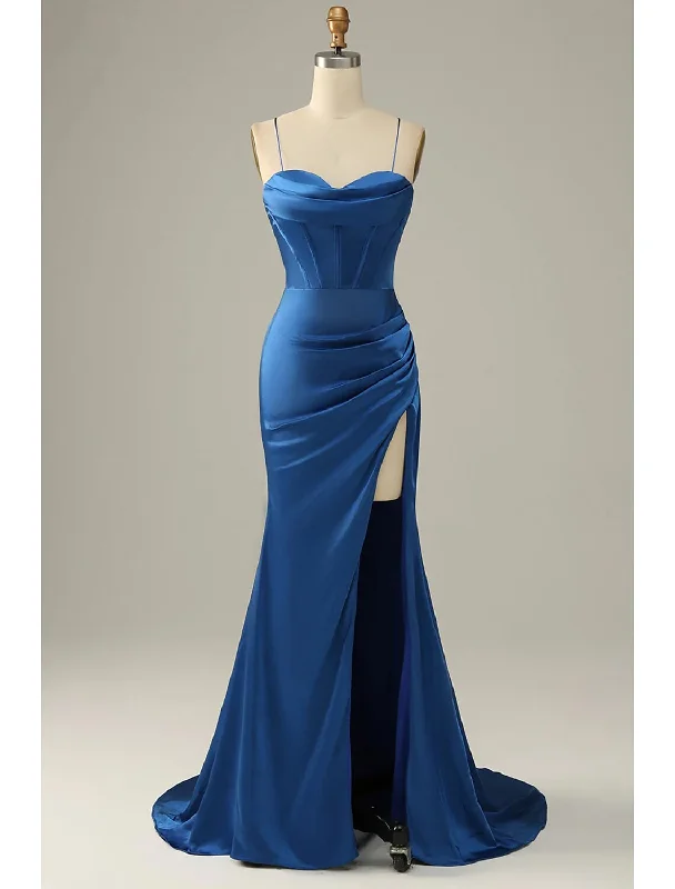 Mermaid / Trumpet Evening Gown Corsets Dress Cocktail Party Floor Length Sleeveless Cowl Neck Satin with Ruched