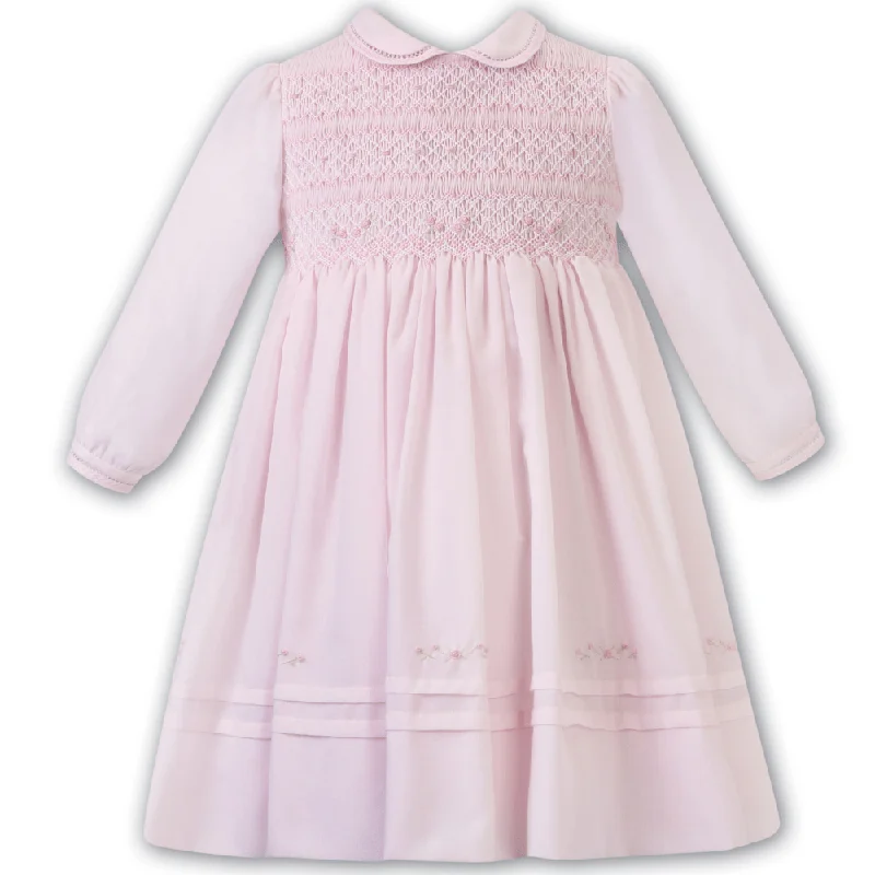 SARAH LOUISE -  Smocked Dress With Peter Pan Collar - Pink