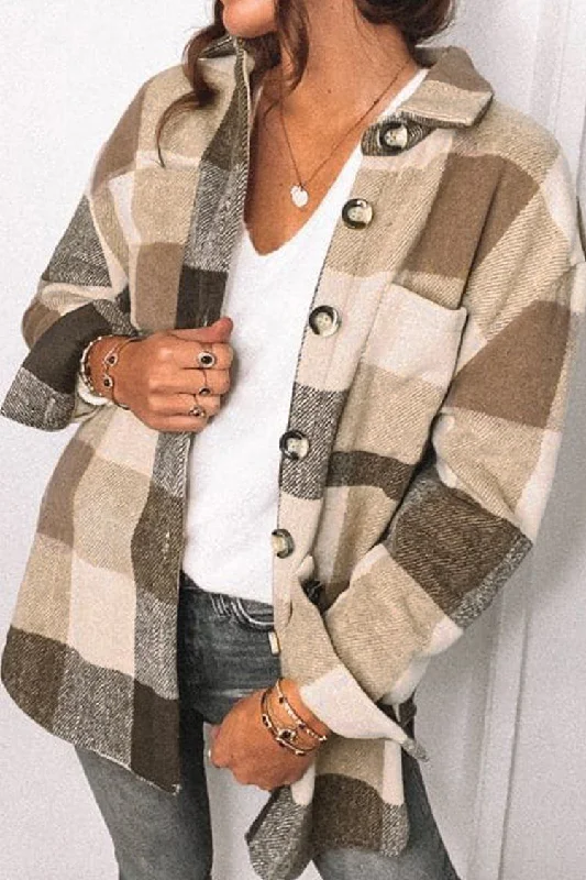 Women's Boyfriend Oversized Flannel Plaid Short Shirt Jacket