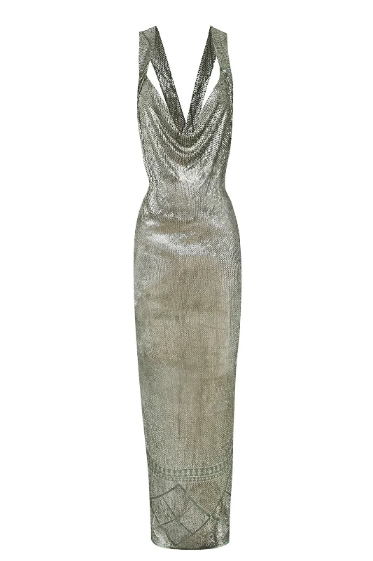 1920s Egyptian Light Green Cowl Neck Gown