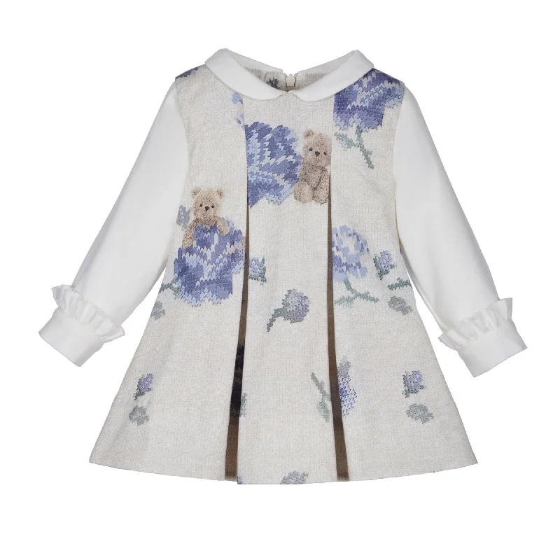 LAPIN HOUSE - Teddy Rose Peter Pan Collar Dress - Blue