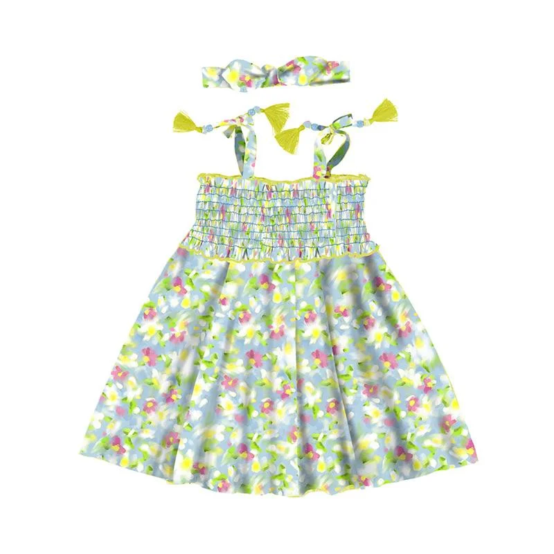 MAYORAL - Floral Smocked Dress -Blue