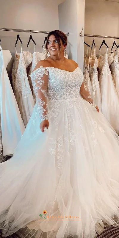 Sexy Off Shoulder Long Sleeve Plus Size Wedding Dress