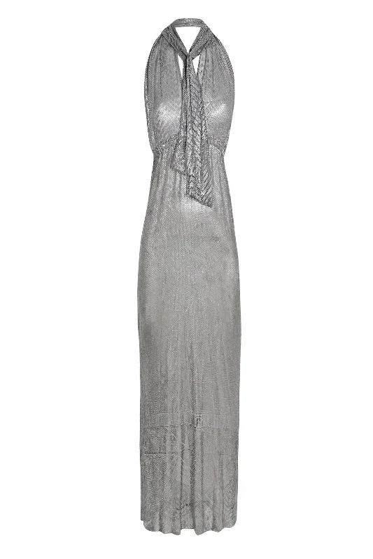 1920's Silver Egyptian Neck Scarf Dress