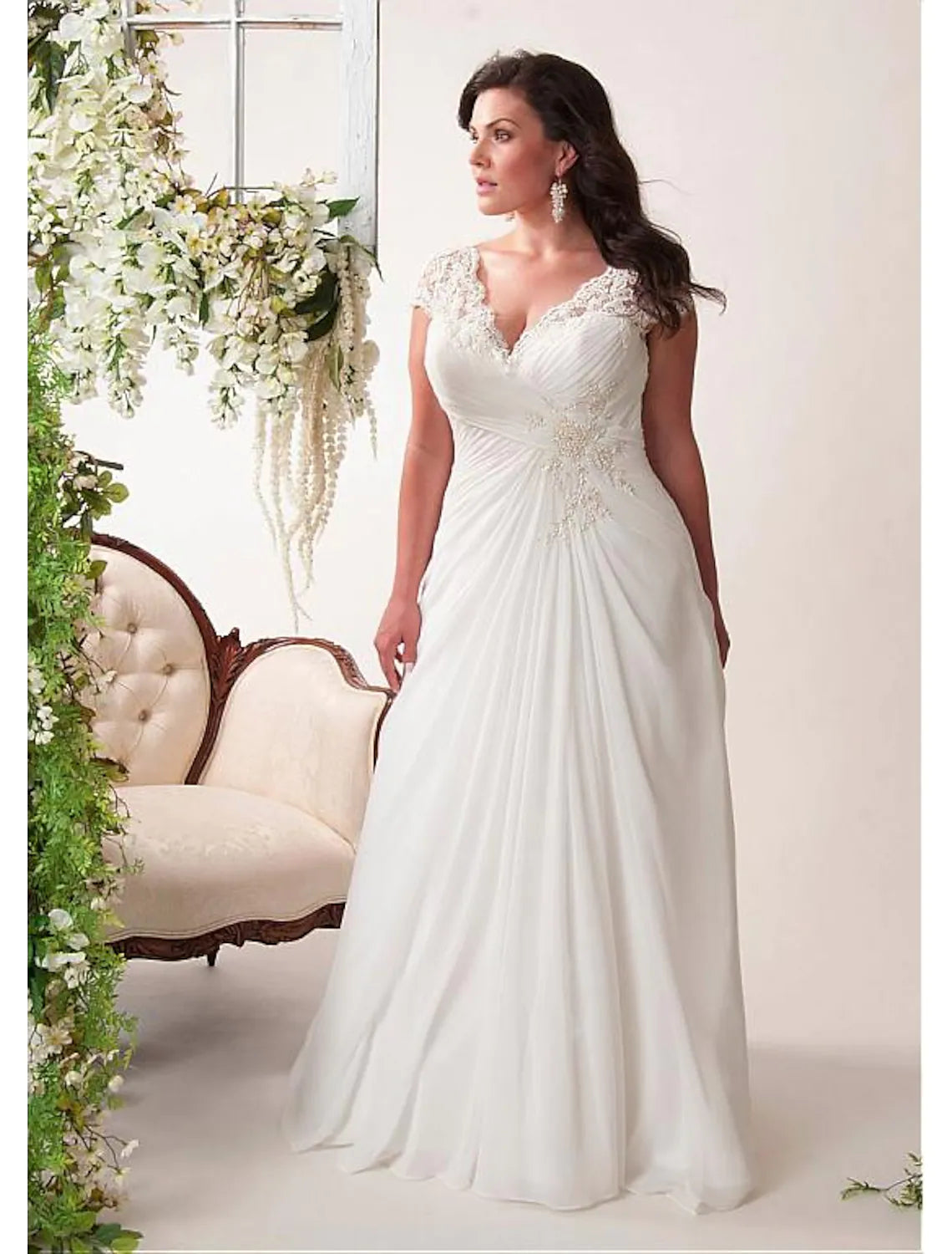 Wedding Dresses Sleeveless V Neck Chiffon With Pleats