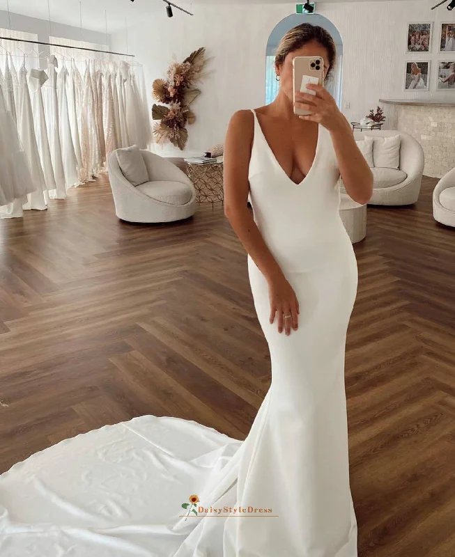 Simple Sexy Backless Fit and Flare Wedding Dress