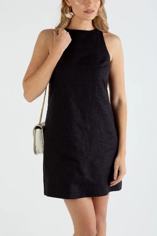 "The Victoria" - Linen Bow Dress (Black)