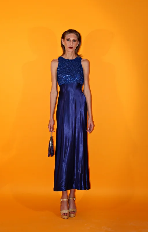 RENT Vintage Blue Lace Maxi Dress