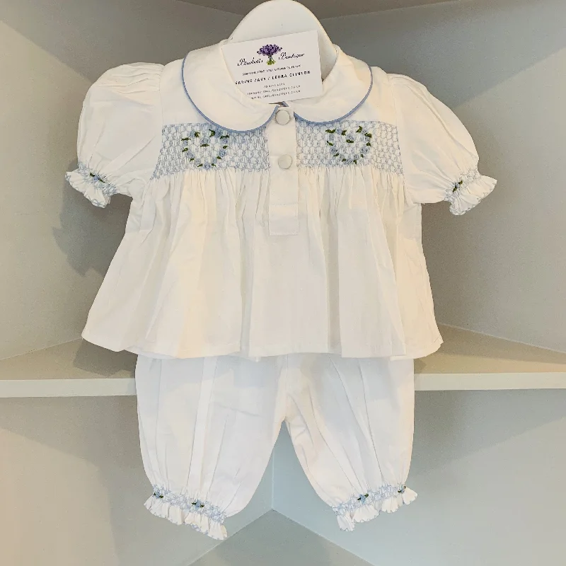 HANDMADE SMOCKED BLUE LOVE HEART PJ’S