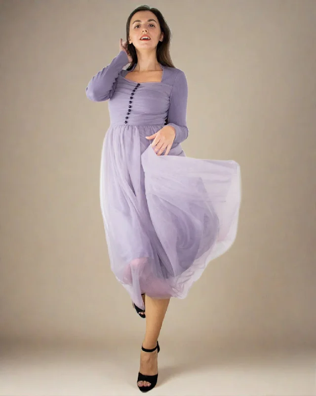 Violet Long Sleeve Cocktail Tulle Dress - Purple Bridesmaid Dress