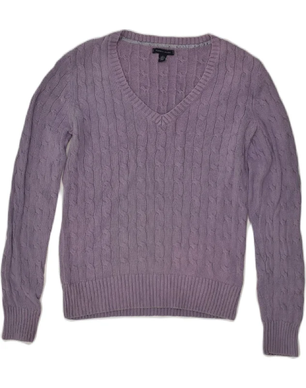 TOMMY HILFIGER Womens V-Neck Jumper Sweater UK 14 Medium Purple Cotton