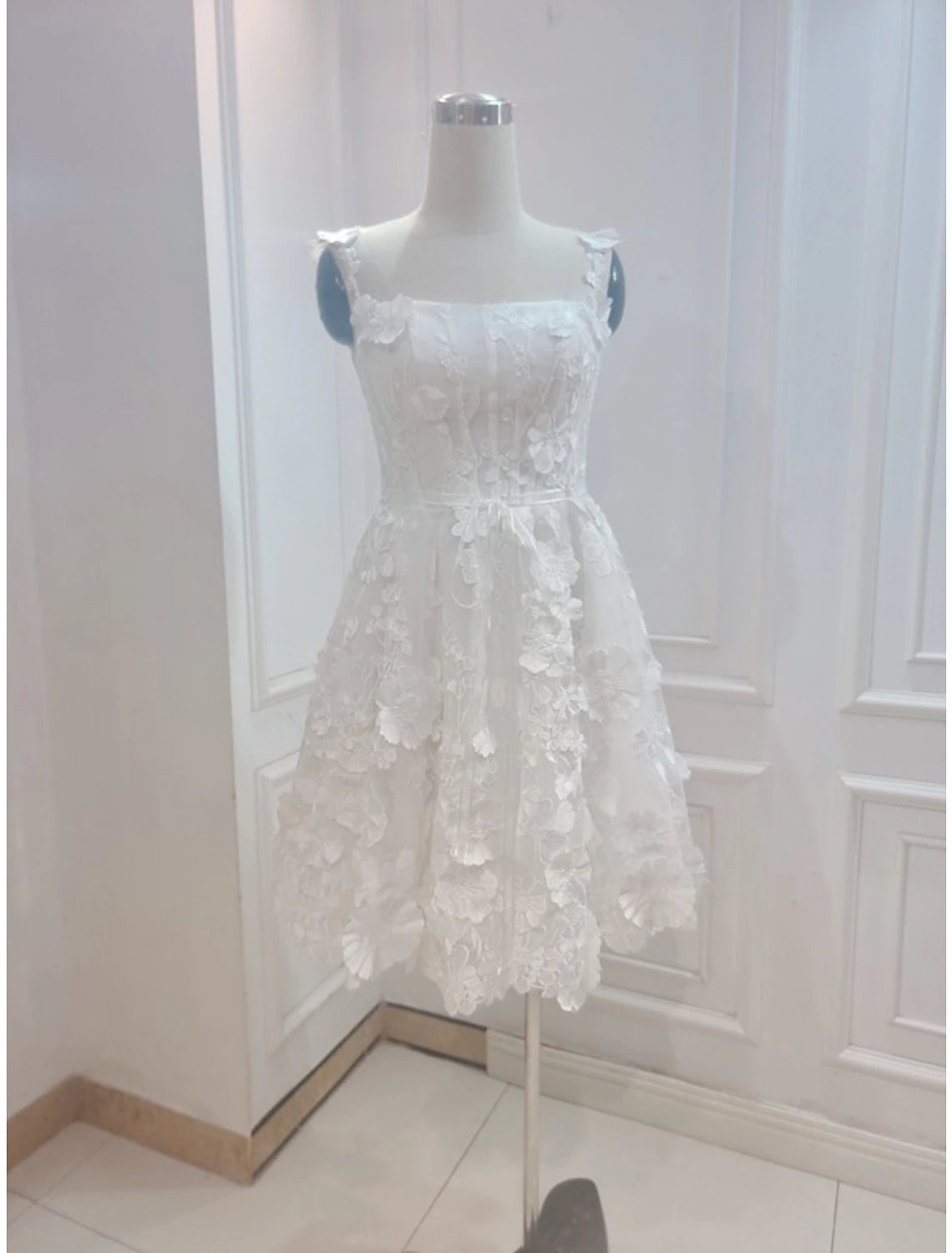 A-Line Cocktail Dresses Floral Dress Summer Garden Party Short / Mini Sleeveless Spaghetti Strap Tulle with Appliques