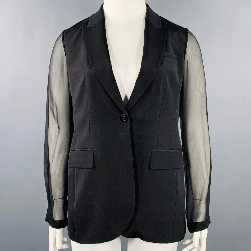 ELIE TAHARI Size 10 Black Polyester Single Button Jacket Blazer