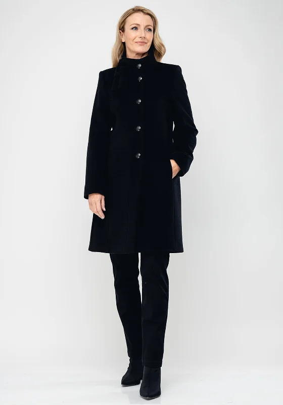 Christina Felix Bow Trim Wool & Cashmere Coat, Black