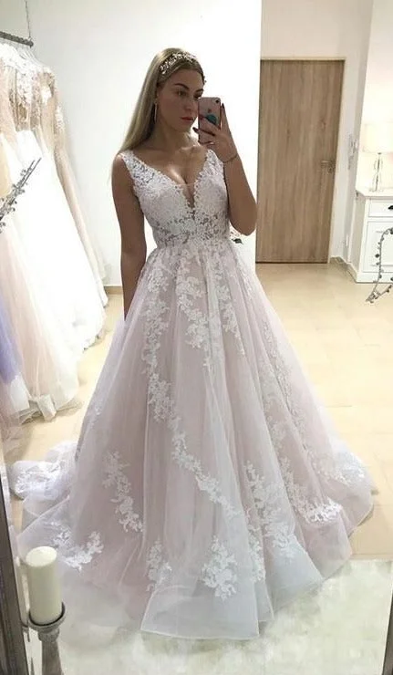 Ball Gown V-neckline Blush Wedding Dress