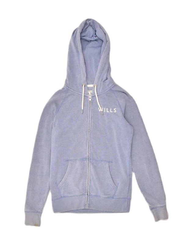 JACK WILLS Womens Zip Hoodie Sweater UK 8 Small Blue Cotton