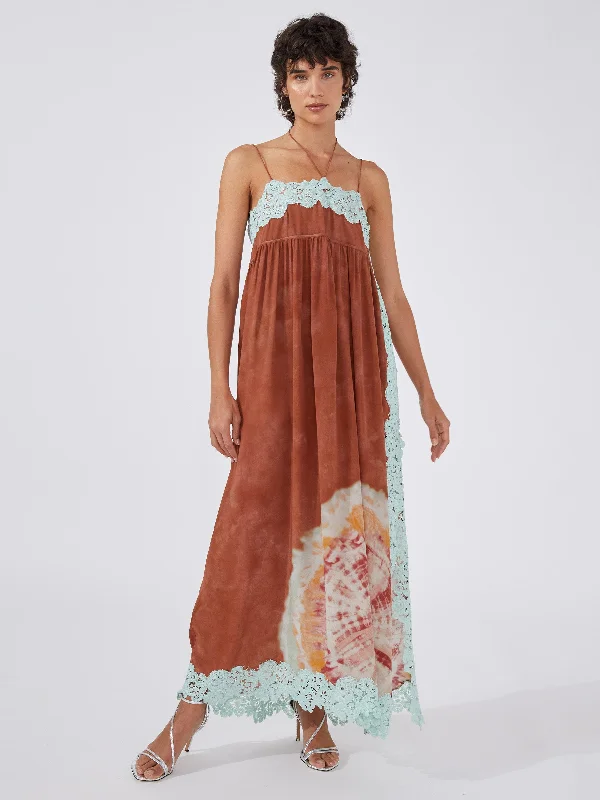 Tie Dye Lace Trim Silk Slip Dress