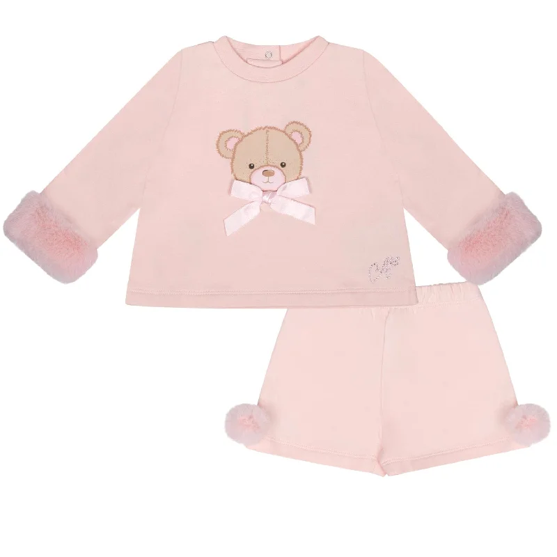 LITTLE A - Bear Hugs Gigi Faux Fur Short Set - Baby Pink