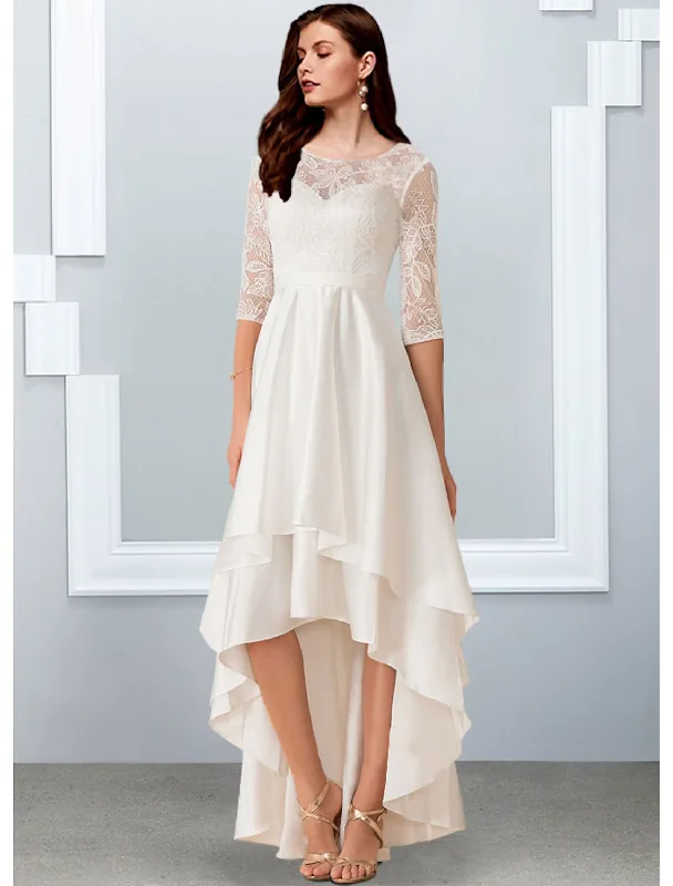 Bachelorette Party Little White Dresses Wedding Dresses Asymmetrical A-Line Half Sleeve Chiffon With Cascading Ruffles