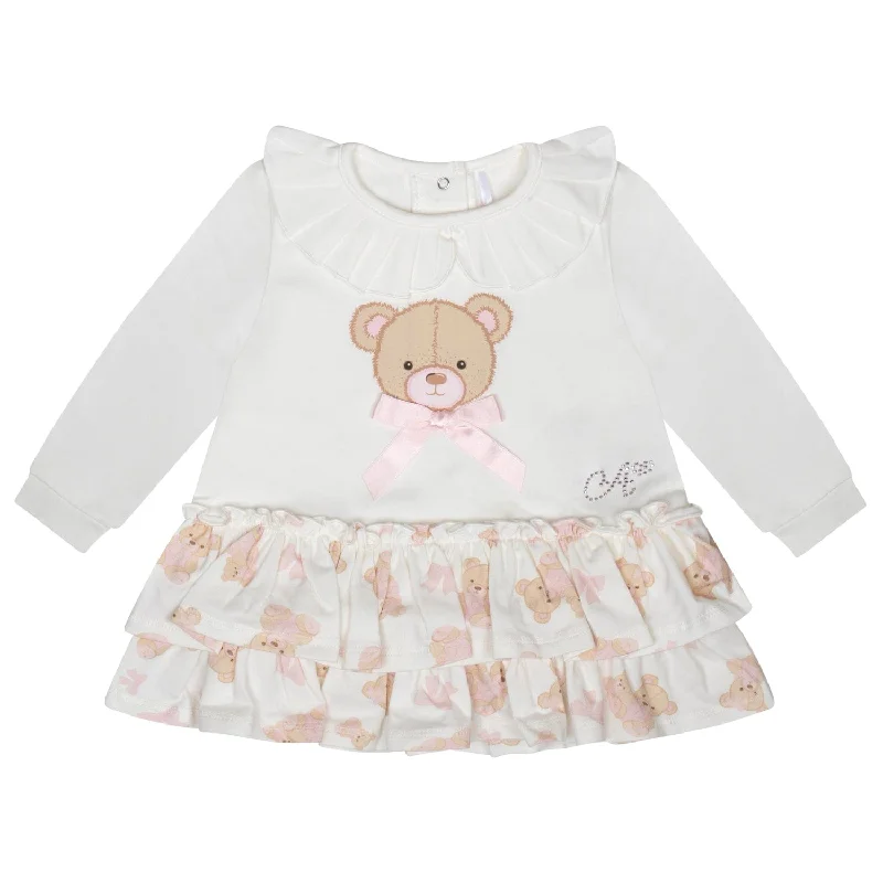 LITTLE A - Bear Hugs Gloria Bear Print Frill Dress - Snow White