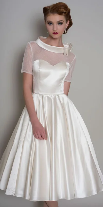 1950"s Vintage Tea Length Short Sleeve Wedding Dress