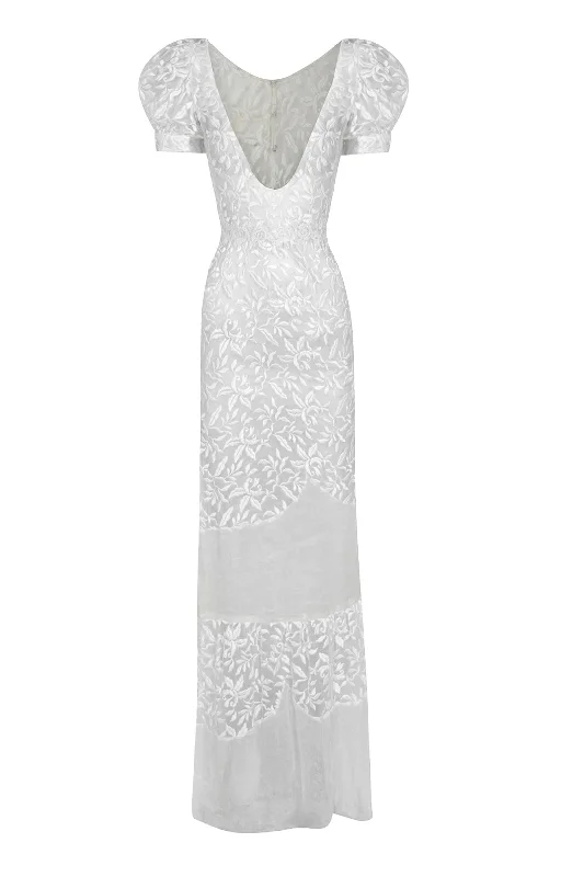 1940s White Organza Hand Embroidered Gown