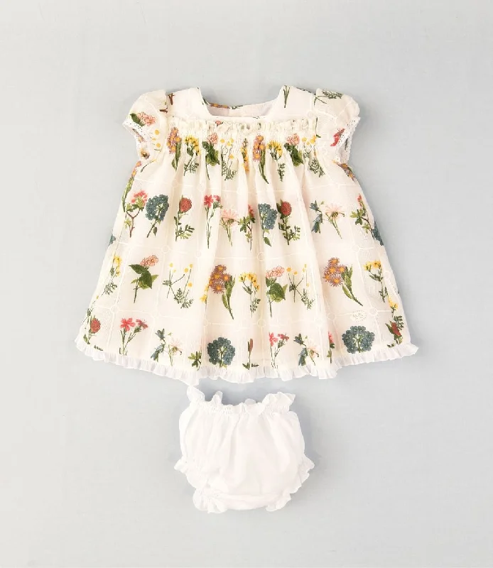 JOSE VARON - Embroidered Flower Baby Dress & Knickers - White