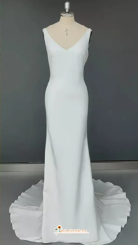 Simple Sheath Low Back Wedding Dress