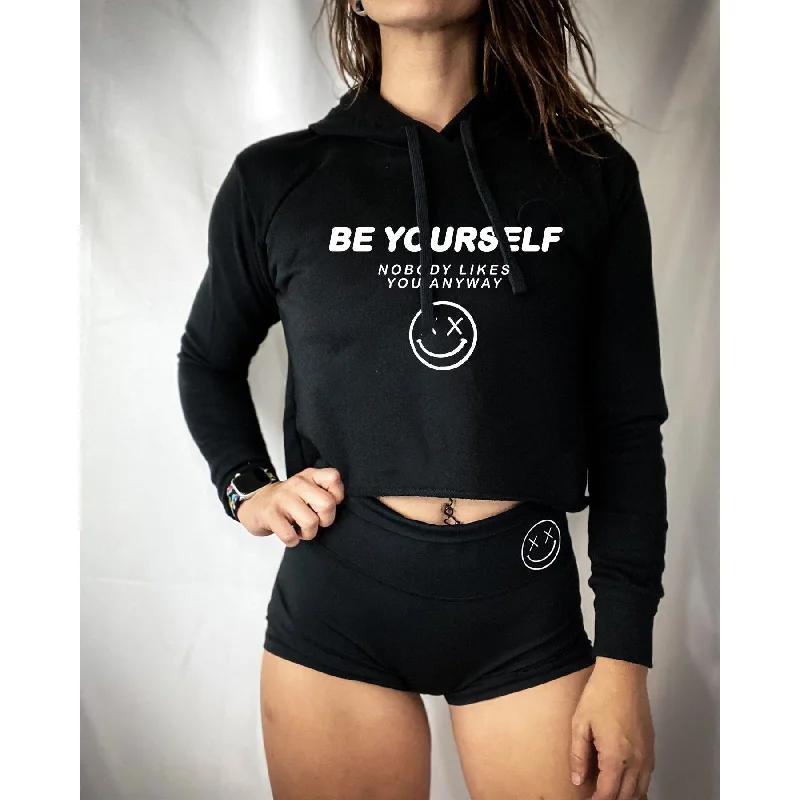 Salty Savage Ladies "Be Yourself Nobody Likes You Anyway" Cropped Hoodie | Black/White