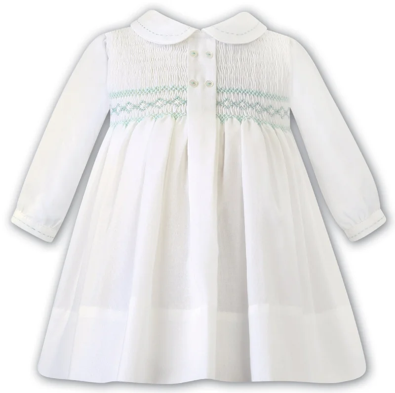 SARAH LOUISE -  Smocked Dress With Button Detail - White