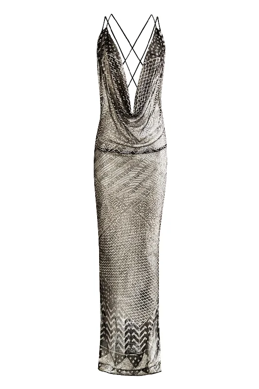 1920's Egyptian Black and Silver Geometric Gown