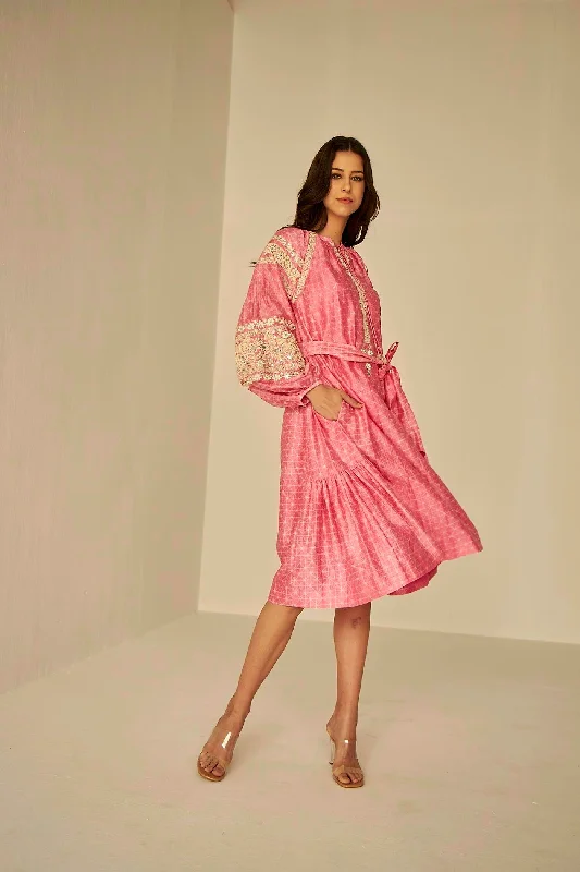 Pink- Embroidered Tapestry Dress