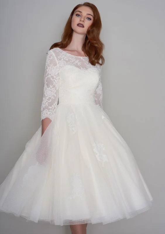 Vintage Long Sleeve Short Length Wedding Dress