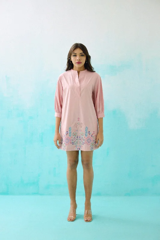 Blush Pink Cotton Embroidered Idealist Shift Dress