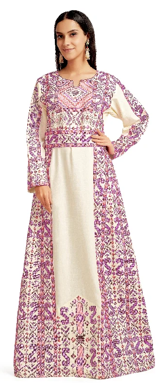 Palestine Pink Cross Stitch Threadwork Kaftan