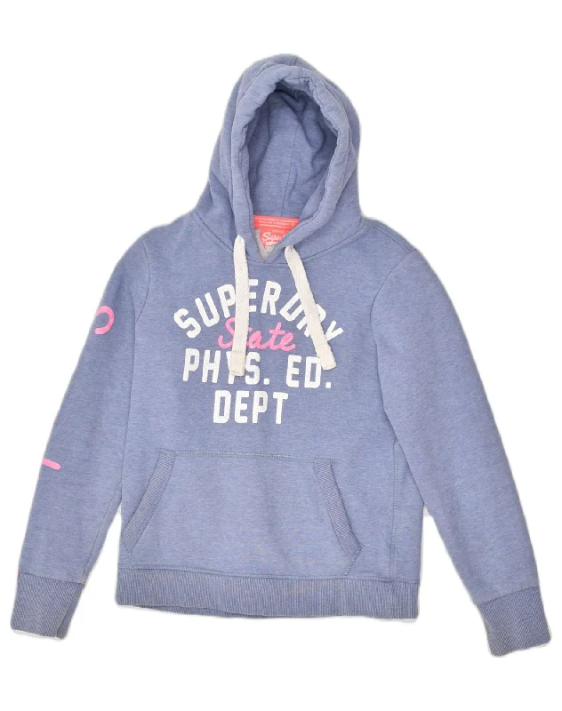 SUPERDRY Womens Graphic Hoodie Jumper UK 12 Medium Blue Cotton