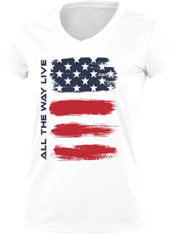 Merica Flag Womens White Sub Dye Jersey